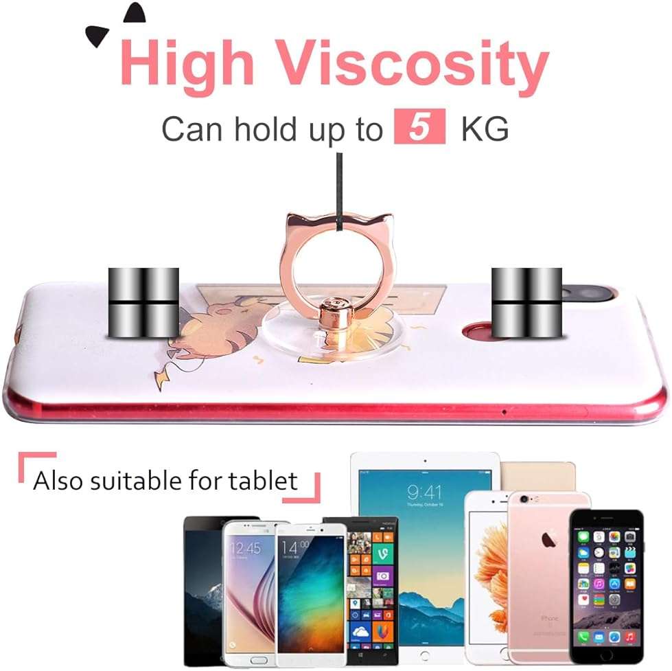 Cat Phone Ring Holder - EI Sonador Clear Cell Phone Ring Holder Transparent Stand Finger Grip (1 Silver + 1 Rose Gold Cat) - Image 6