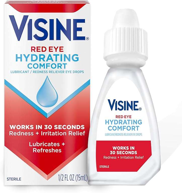 Visine Red Eye Hydrating Comfort Drops Works Fast Against Redness and Dryness, Offers Moisturizing Refreshing Relief to Protect from Further Irritation, 0.5 fl oz - Image 1