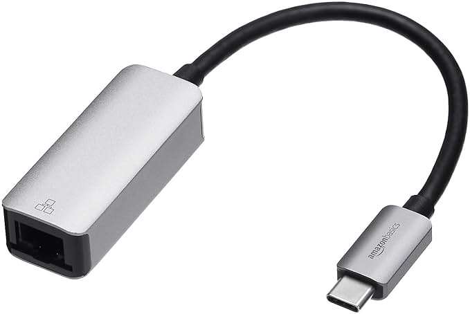 Amazon Basics Aluminum USB-C to RJ45 Gigabit Ethernet Adapter, Portable, Fast Network, Grey, 2.07 x 0.81 x 0.6 inches - Image 1