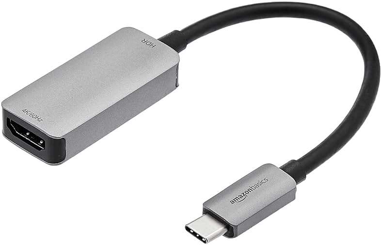 Amazon Basics USB-C 3.1 Male to HDMI Female Adapter for Phone and Tablet, 4K@60Hz, Portable, Plug and Play, Gray, 1.69 x 1.45 x 0.43 inches - Image 1