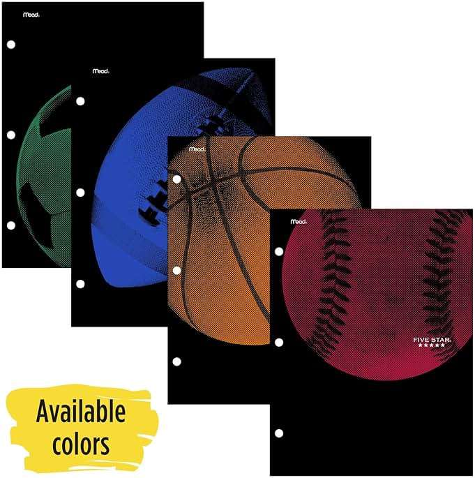 Five Star Folder, 4 Pocket, Water-Resistant Paper Folder, Assorted Sports Designs, Design Selected for You, 1 Count (33176) - Image 3