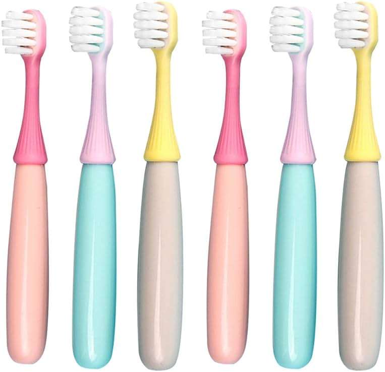 newrichbee 6 Packs Kids Toothbrush,Lovely Little Mushroom Extra Soft Bristles Toddler Toothbrush for 1-3Years Old (Pink& Yellow &Blue)… - Image 1