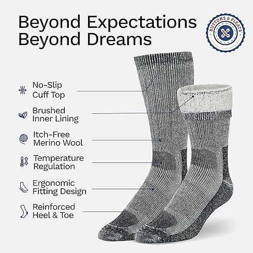 Buttons & Pleats Wool Socks for Men & Women Merino Thermal Warm Cozy Winter Boot Sock - Image 3