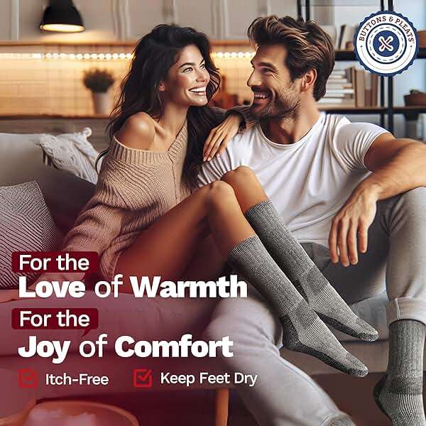 Buttons & Pleats Wool Socks for Men & Women Merino Thermal Warm Cozy Winter Boot Sock - Image 4