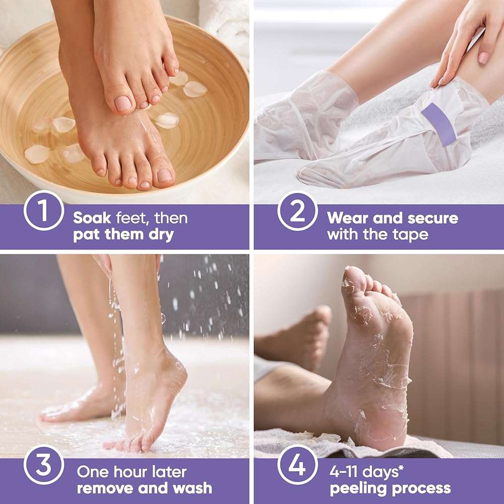 CÉLOR Foot Peeling Mask for Dry Cracked Feet | Foot Mask to Exfoliate Rough, Cracked, Dry Feet, Calluses for Soft Baby Feet Results | Made with Aloe Vera Extract for Women & Men (2 Pairs) | Lavender - Image 2