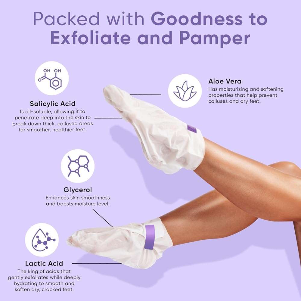 CÉLOR Foot Peeling Mask for Dry Cracked Feet | Foot Mask to Exfoliate Rough, Cracked, Dry Feet, Calluses for Soft Baby Feet Results | Made with Aloe Vera Extract for Women & Men (2 Pairs) | Lavender - Image 3