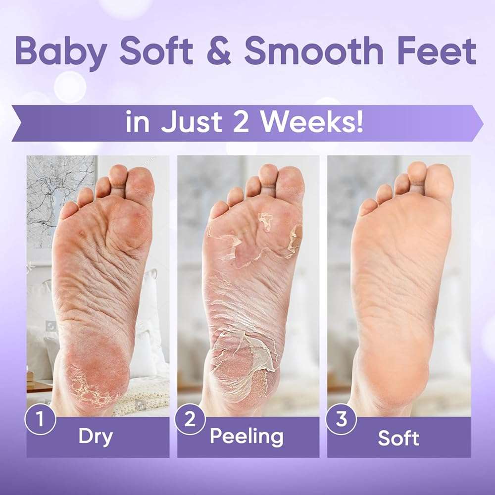CÉLOR Foot Peeling Mask for Dry Cracked Feet | Foot Mask to Exfoliate Rough, Cracked, Dry Feet, Calluses for Soft Baby Feet Results | Made with Aloe Vera Extract for Women & Men (2 Pairs) | Lavender - Image 4