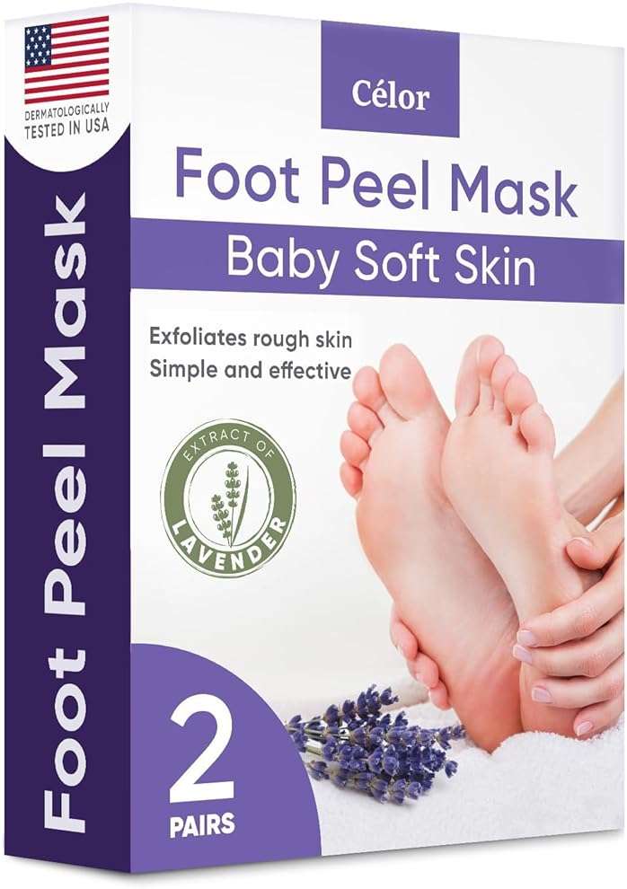 CÉLOR Foot Peeling Mask for Dry Cracked Feet | Foot Mask to Exfoliate Rough, Cracked, Dry Feet, Calluses for Soft Baby Feet Results | Made with Aloe Vera Extract for Women & Men (2 Pairs) | Lavender - Image 6