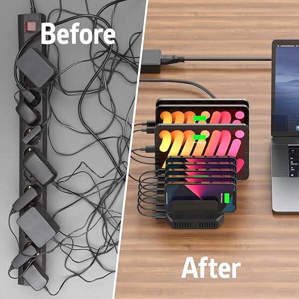 Alxum USB Fast Charging Station with Quick Charge 3.0, 10 Port Charging Stand for Multiple Devices, Compatible with iPad, iPhone, Samsung Galaxy, Black - Image 4
