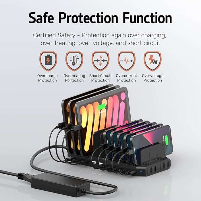 Alxum USB Fast Charging Station with Quick Charge 3.0, 10 Port Charging Stand for Multiple Devices, Compatible with iPad, iPhone, Samsung Galaxy, Black - Image 5