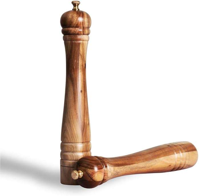 DeroTeno Salt and Pepper Mill Set, Pepper Grinder with Adjustable Stainless Steel Grinder, Salt Grinder with Ceramic Grinder, Acacia Wood, Height 30 cm / 12 inch - Image 2