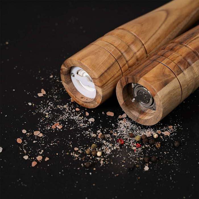 DeroTeno Salt and Pepper Mill Set, Pepper Grinder with Adjustable Stainless Steel Grinder, Salt Grinder with Ceramic Grinder, Acacia Wood, Height 30 cm / 12 inch - Image 3