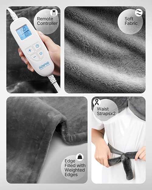 RENPHO Fathers Day Dad Gifts, Electric Heating Pad - 6 Heat Levels for Neck Shoulder and Back, Birthday Gifts for Women Men, Weighted Pad for Snug Fit, ETL Certified, FSA Eligible, 24"x33" Gray - Image 8