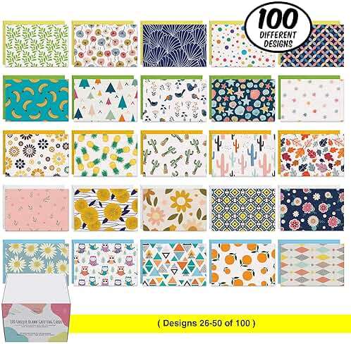 Dessie 100 Unique Blank Cards With Envelopes 4x6 - All Occasion Blank Greeting Cards w/Colored Envelopes & Gold Seals. No Repetition. Note Cards with Envelopes Set - Image 3