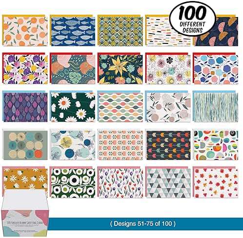 Dessie 100 Unique Blank Cards With Envelopes 4x6 - All Occasion Blank Greeting Cards w/Colored Envelopes & Gold Seals. No Repetition. Note Cards with Envelopes Set - Image 4