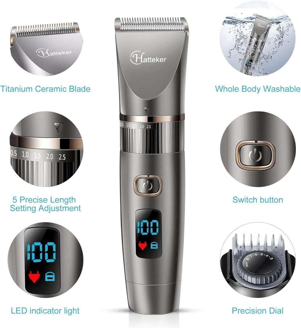 Hatteker Beard Trimmer for Men Professional Hair Clipper Hair Trimmer Shaver Haircut Detail Cutting Kit for Men Cordless Waterproof - Image 3
