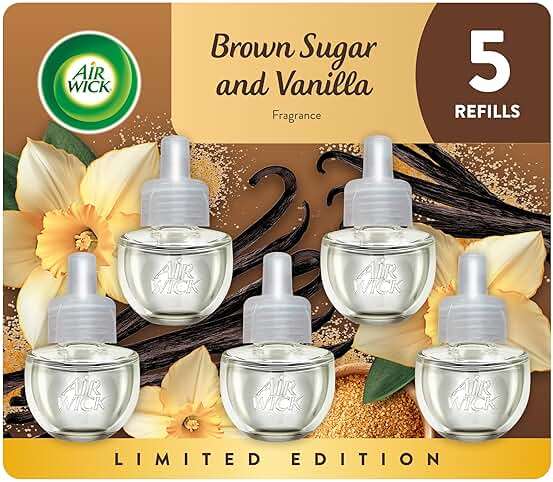 Air Wick Plug in Scented Oil Refill, 5 ct, Brown Sugar and Vanilla, Air Freshener, Essential Oils, Fall Scent, Fall decor - Image 1