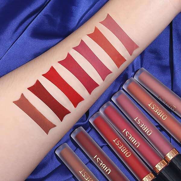 QiBest 7Pcs Matte Liquid Lipstick + 1Pcs Lip Plumper Makeup Set Kit, Pigmented Long Lasting Lip Gloss Set, Velvet Waterproof Halloween Lip Makeup Valentine's Day Gift Sets for Girls and Women - Image 5