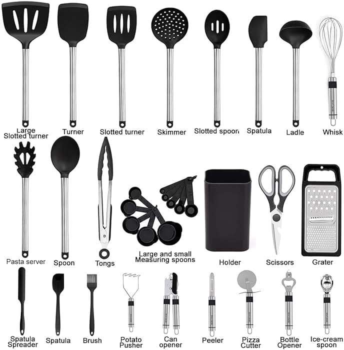 Kitchen Utensil Set-Silicone Cooking Utensils-33 Kitchen Gadgets & Spoons for Nonstick Cookware-Silicone and Stainless Steel Spatula Set-Best Kitchen Tools, Useful Pots and Pans Accessories - Image 3