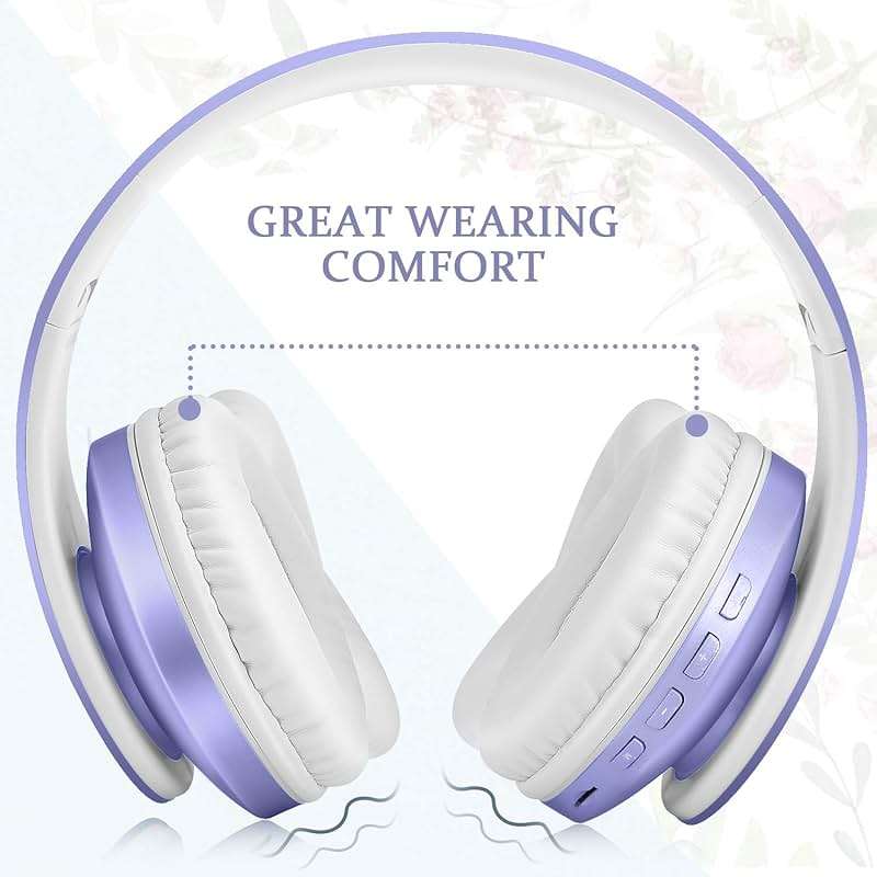 TUINYO Wireless Headphones Over Ear, Bluetooth Headphones with Microphone, Foldable Stereo Wireless Headsetfor Travel Work TV PC Cellphone-Purple - Image 2
