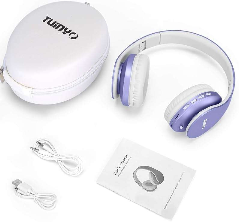 TUINYO Wireless Headphones Over Ear, Bluetooth Headphones with Microphone, Foldable Stereo Wireless Headsetfor Travel Work TV PC Cellphone-Purple - Image 5