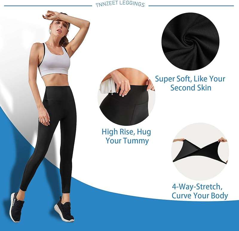 High Waisted Leggings for Women - No See Through Tummy Control Cycling Workout Yoga Pants with Pockets Reg & Plus - Image 2