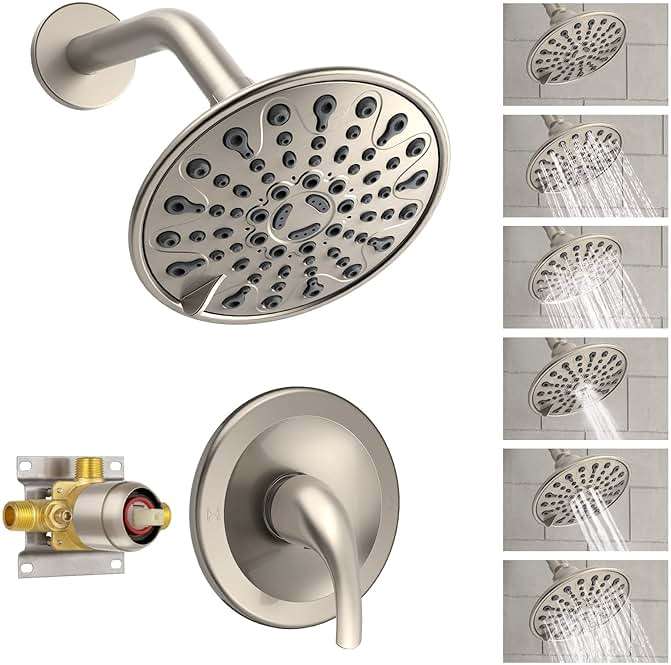 Brushed Nickel Shower Faucet Set, EMBATHER Shower Fixtures with 6 Inch Rainfall Shower Head, Single Handle Control Shower Valve and Trim Kit - Image 1