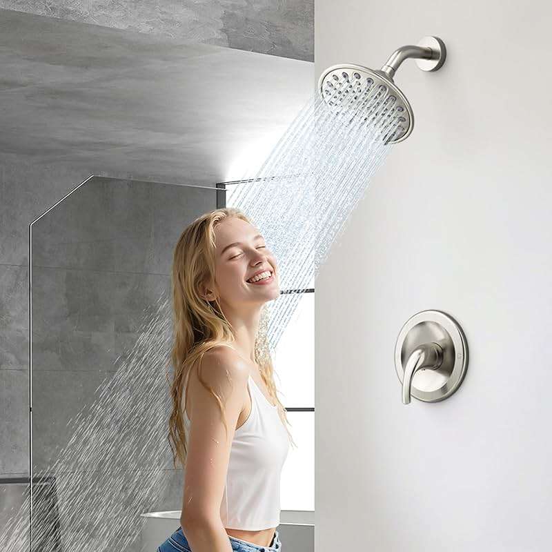 Brushed Nickel Shower Faucet Set, EMBATHER Shower Fixtures with 6 Inch Rainfall Shower Head, Single Handle Control Shower Valve and Trim Kit - Image 2