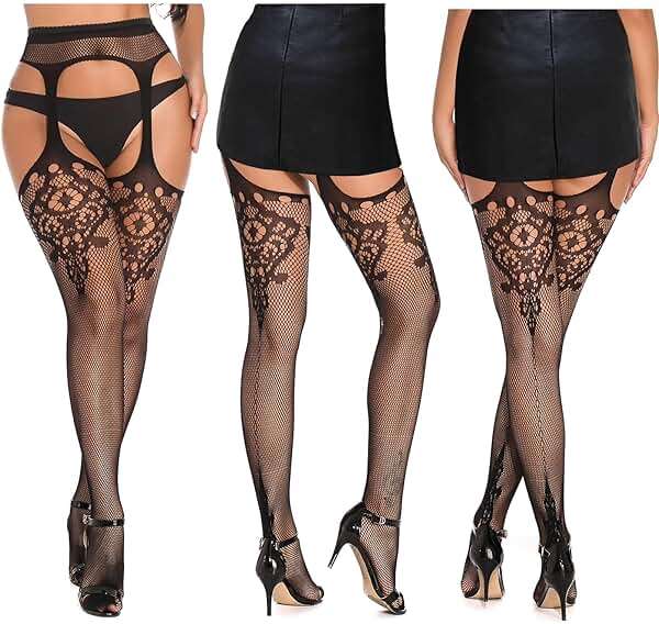 SOUTHRO 5 Pairs Fishnet Thigh High Garter Stockings Patterned Tights for Women,Garter Belt Set & Suspender Pantyhose for Girl - Image 2