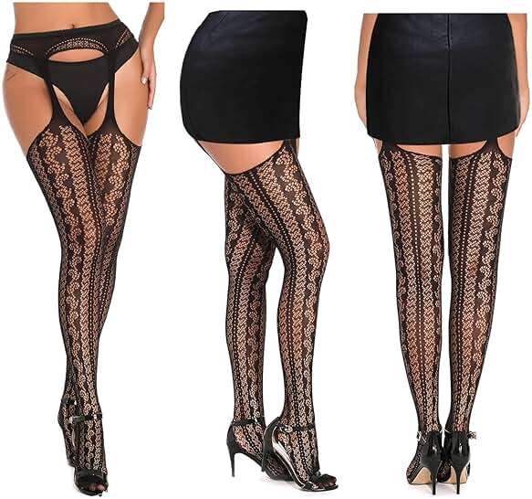 SOUTHRO 5 Pairs Fishnet Thigh High Garter Stockings Patterned Tights for Women,Garter Belt Set & Suspender Pantyhose for Girl - Image 3