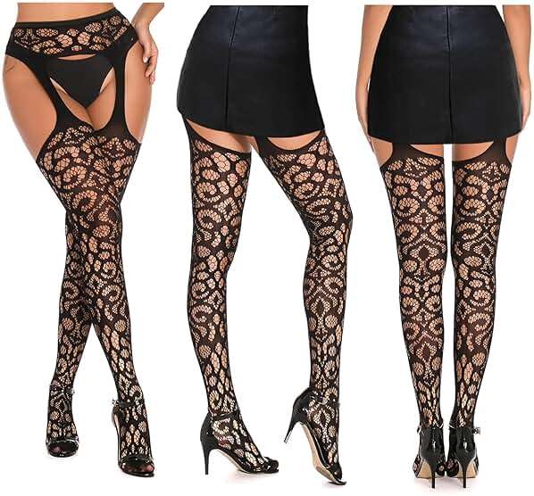 SOUTHRO 5 Pairs Fishnet Thigh High Garter Stockings Patterned Tights for Women,Garter Belt Set & Suspender Pantyhose for Girl - Image 4