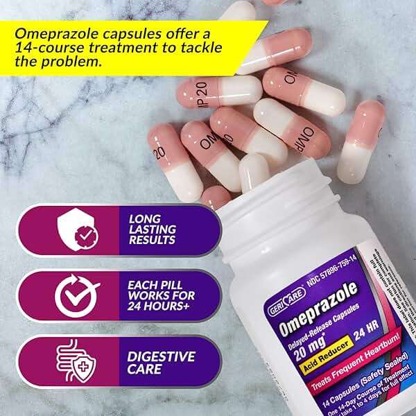 GeriCare Omeprazole Delayed Release Capsules 20.6mg - Acid Reducer Pills for 24 Hour Heartburn Relief - Acid Reflux Medicine to Treat Frequent Heartburn - 42 Count (2 Pack) - Image 4
