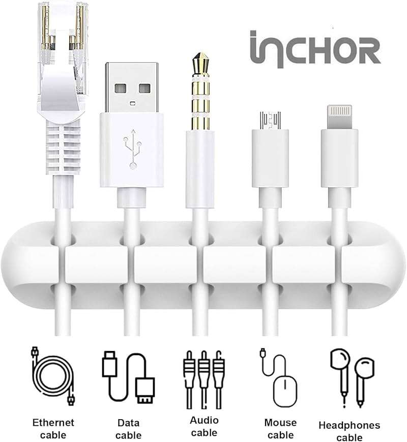 INCHOR Cord/Cable Organizer White Cord Holder, Wire Organizer USB Cable Management Cord Keeper, 3 Packs Cable Clips for Car Home and Office (7, 5, 3 Slots) - Image 3