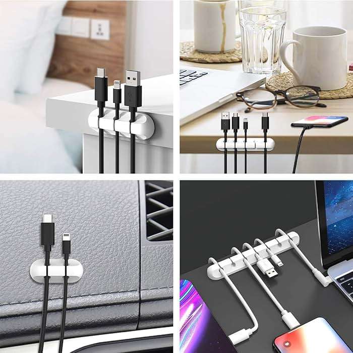 INCHOR Cord/Cable Organizer White Cord Holder, Wire Organizer USB Cable Management Cord Keeper, 3 Packs Cable Clips for Car Home and Office (7, 5, 3 Slots) - Image 7