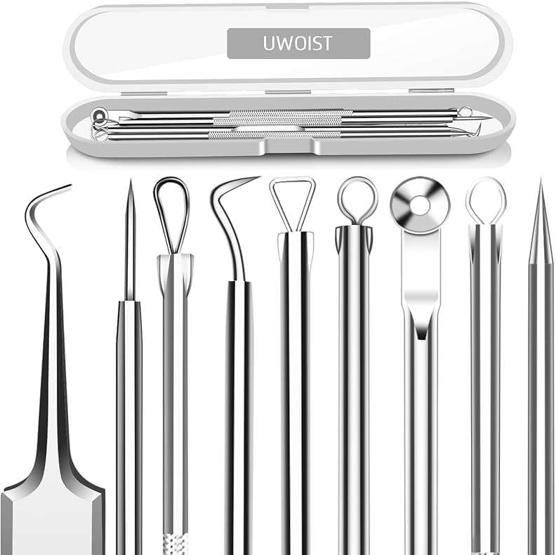 5PCS Blackhead Remover Comedone Extractor, Curved Blackhead Tweezers Kit, Professional Stainless Pimple Acne Blemish Removal Tools Kit for Manual - Image 1