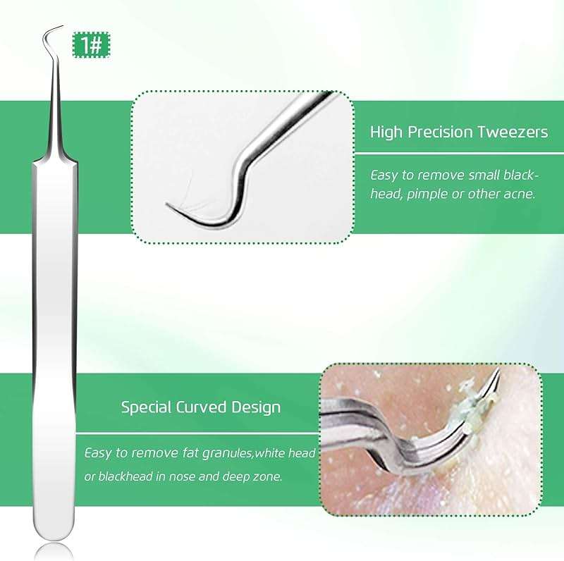 5PCS Blackhead Remover Comedone Extractor, Curved Blackhead Tweezers Kit, Professional Stainless Pimple Acne Blemish Removal Tools Kit for Manual - Image 3