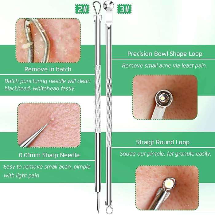 5PCS Blackhead Remover Comedone Extractor, Curved Blackhead Tweezers Kit, Professional Stainless Pimple Acne Blemish Removal Tools Kit for Manual - Image 4