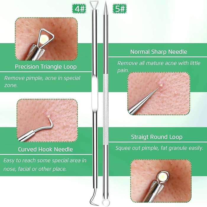 5PCS Blackhead Remover Comedone Extractor, Curved Blackhead Tweezers Kit, Professional Stainless Pimple Acne Blemish Removal Tools Kit for Manual - Image 5