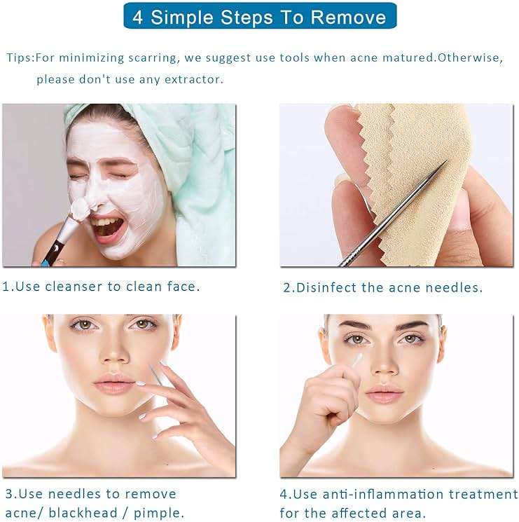 5PCS Blackhead Remover Comedone Extractor, Curved Blackhead Tweezers Kit, Professional Stainless Pimple Acne Blemish Removal Tools Kit for Manual - Image 9