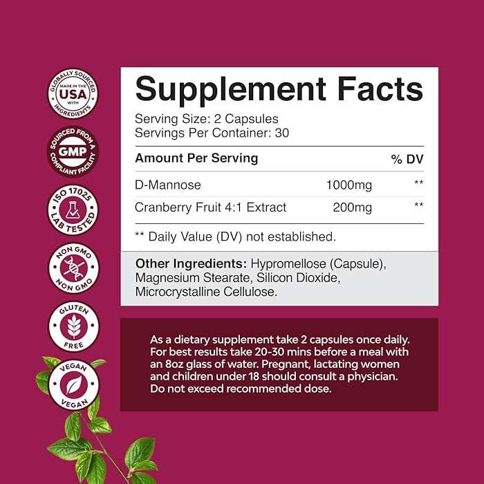D Mannose with Cranberry Supplement - Potent D Mannose 1000mg Capsules for Kidney Defense Support & Cleanse and Urinary Tract Health for Women & Men - Bladder Health Supplement for Adults - 60 Count - Image 2