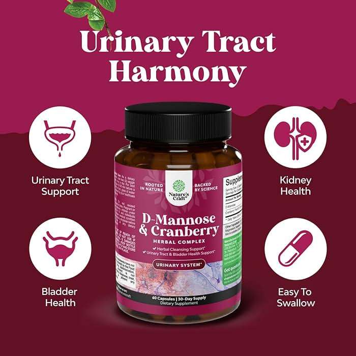 D Mannose with Cranberry Supplement - Potent D Mannose 1000mg Capsules for Kidney Defense Support & Cleanse and Urinary Tract Health for Women & Men - Bladder Health Supplement for Adults - 60 Count - Image 3