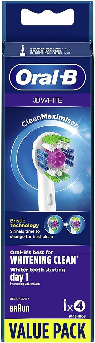 Oral-B 3D White Electric Toothbrush Head with CleanMaximiser Technology, Angled Bristles for Deeper Plaque Removal, Pack of 4, White - Image 3