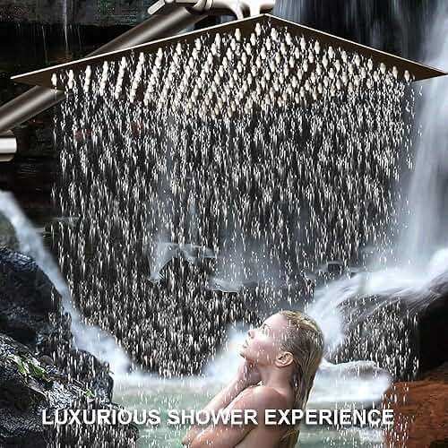 12 Inch Square Rain Showerhead with 11 Inch Adjustable Extension Arm,Large Stainless Steel High Pressure Shower Head,Ultra Thin Rainfall Bath Shower with Easy to Clean and Install-Brushed Nickel - Image 2