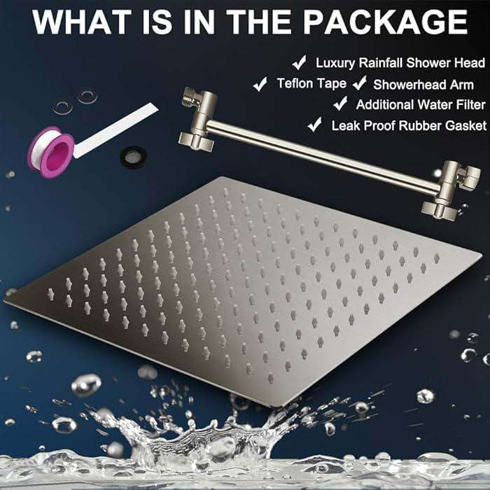 12 Inch Square Rain Showerhead with 11 Inch Adjustable Extension Arm,Large Stainless Steel High Pressure Shower Head,Ultra Thin Rainfall Bath Shower with Easy to Clean and Install-Brushed Nickel - Image 3