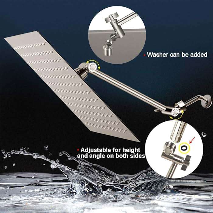 12 Inch Square Rain Showerhead with 11 Inch Adjustable Extension Arm,Large Stainless Steel High Pressure Shower Head,Ultra Thin Rainfall Bath Shower with Easy to Clean and Install-Brushed Nickel - Image 5