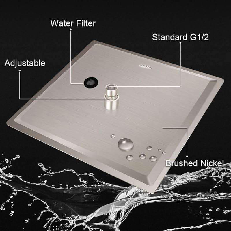 12 Inch Square Rain Showerhead with 11 Inch Adjustable Extension Arm,Large Stainless Steel High Pressure Shower Head,Ultra Thin Rainfall Bath Shower with Easy to Clean and Install-Brushed Nickel - Image 6