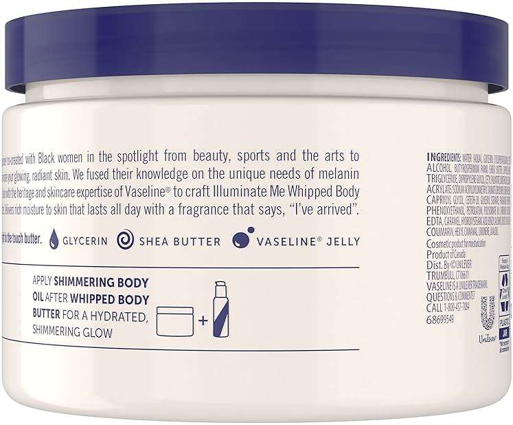 Vaseline Illuminate Me Shea Butter Whipped Body Butter for Melanin Rich Skin Provides 24 Hour Moisturization for Dry Skin 11 oz - Image 2