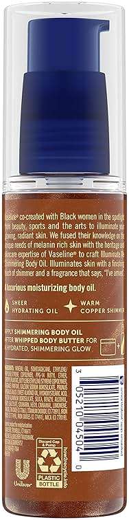Vaseline Illuminate Me Shimmering Body Oil Created for Melanin Rich Skin, Illuminates Skin with Finishing Touch of Shimmer for Glowing Skin 3.3 oz - Image 2