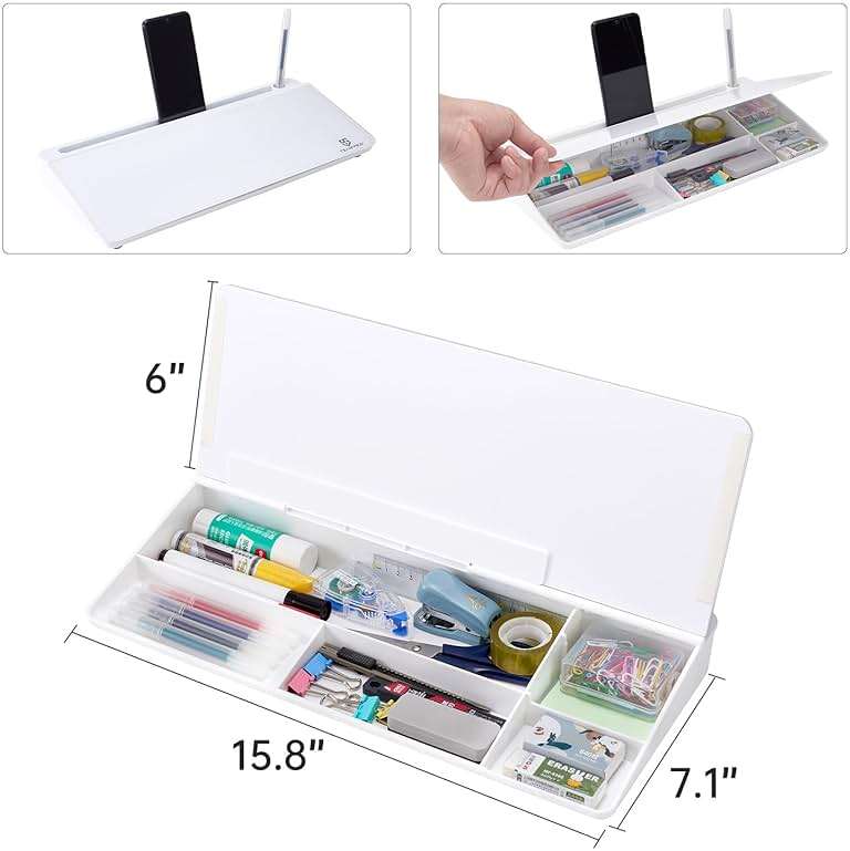 TSJ OFFICE Small Desktop Whiteboard -Glass Dry Erase Board Computer Keyboard Stand White Board Surface Pad with Drawer, Desk Organizers with Accessories for Office, Home, School Supplies - White - Image 2