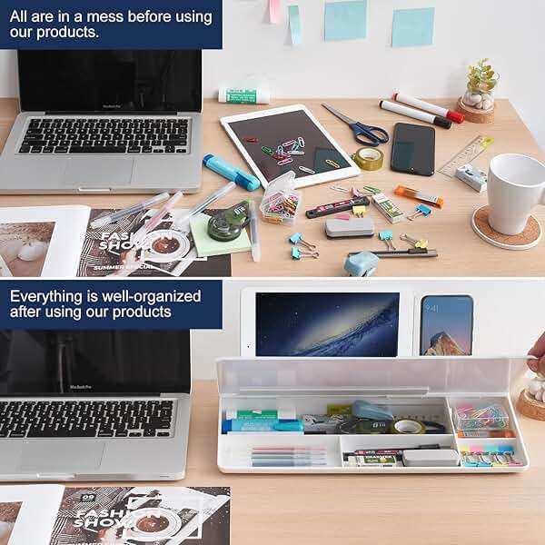 TSJ OFFICE Small Desktop Whiteboard -Glass Dry Erase Board Computer Keyboard Stand White Board Surface Pad with Drawer, Desk Organizers with Accessories for Office, Home, School Supplies - White - Image 4